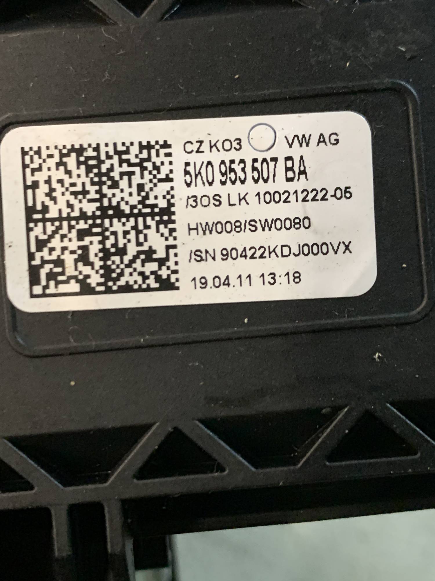 Підрульовий перемикач у зборі Volkswagen Golf 6 5k0953507ba