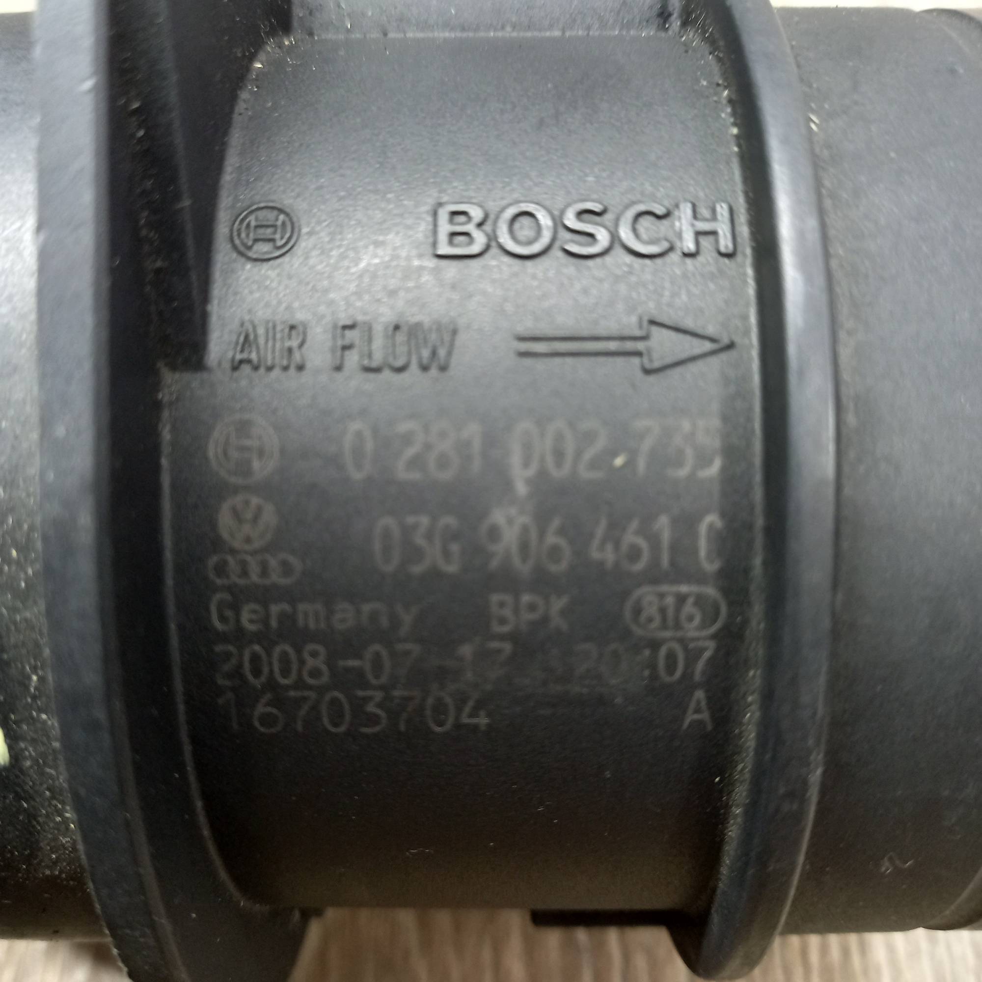 Витратомір повітря датчик ДМРВ Passat b6 2.0tdi. 0281002735. BOSCH